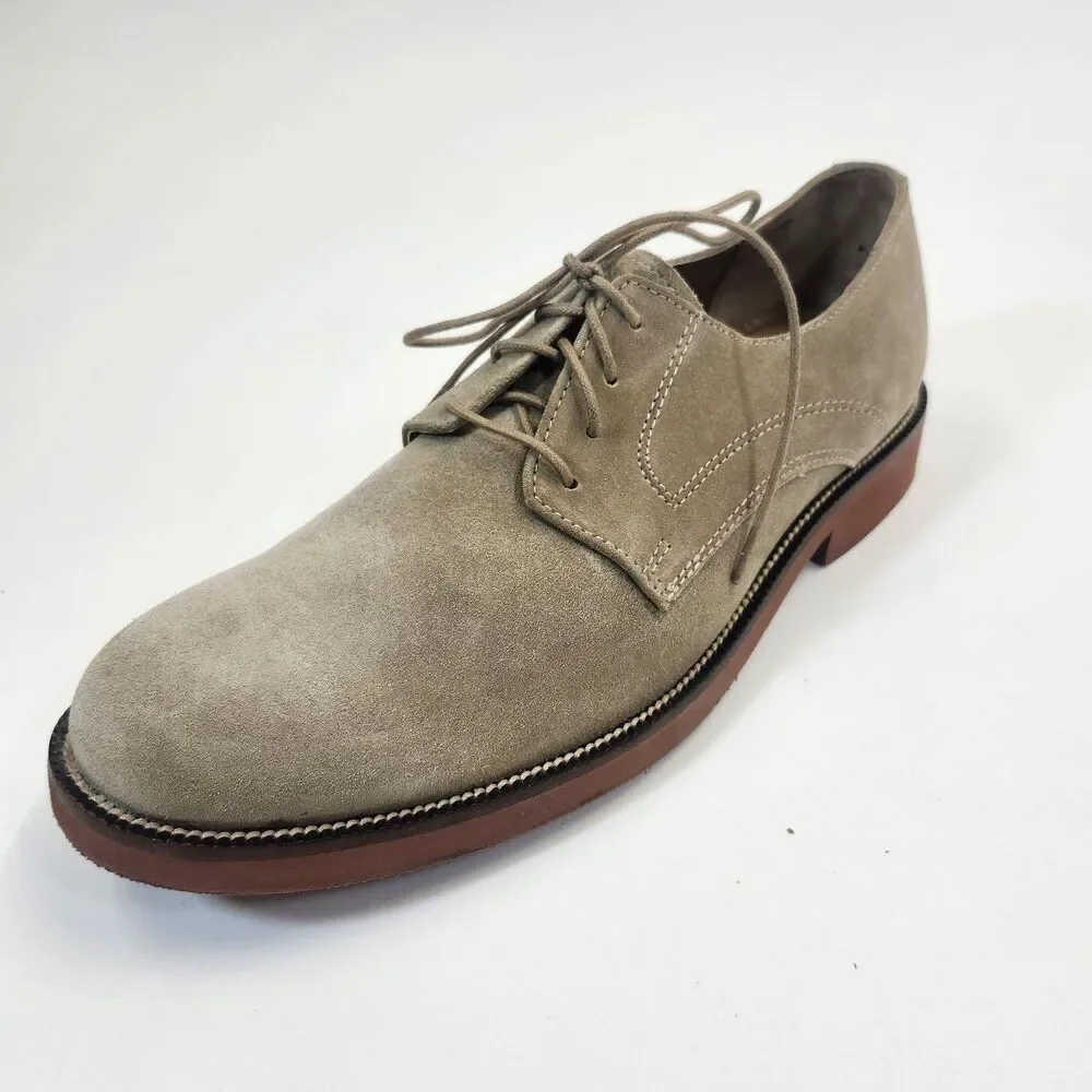 Bostonian Mens 10M Beige Suede Derby Shoes Plain Toe Leather LaceUp Oxford Dress